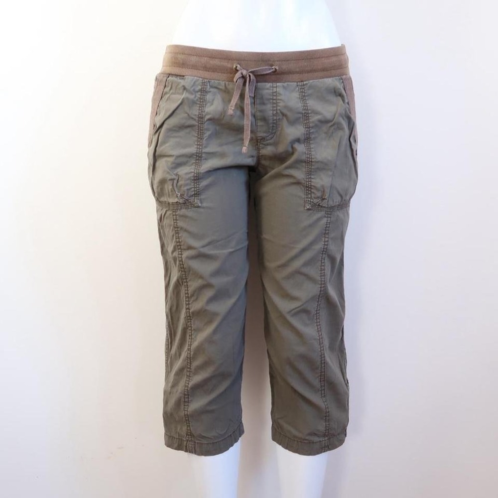 khaki cargo capri pants ribbed waist y2k utility drawstring